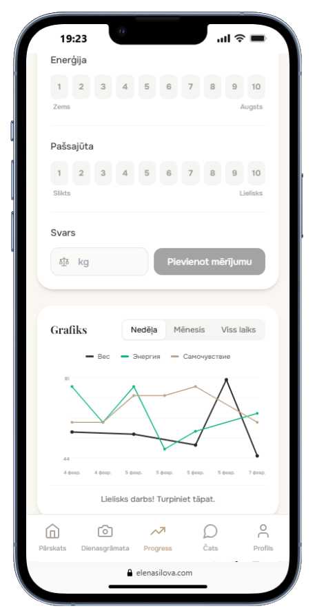 Personal cabinet food diary interface